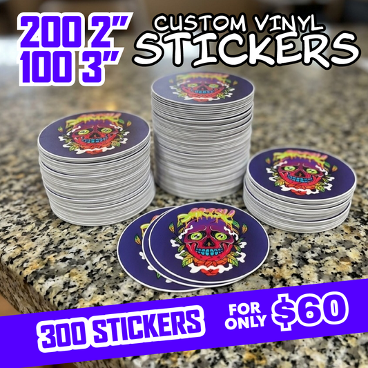 200 2" 100 3" vinyl stickers LIMITED OFFER